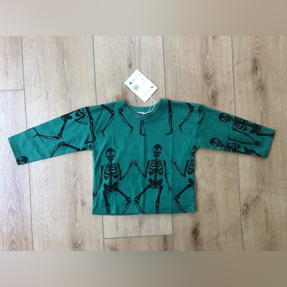 Mini Rodini Green Long-Sleeve Tee with Skeleton print 92/98